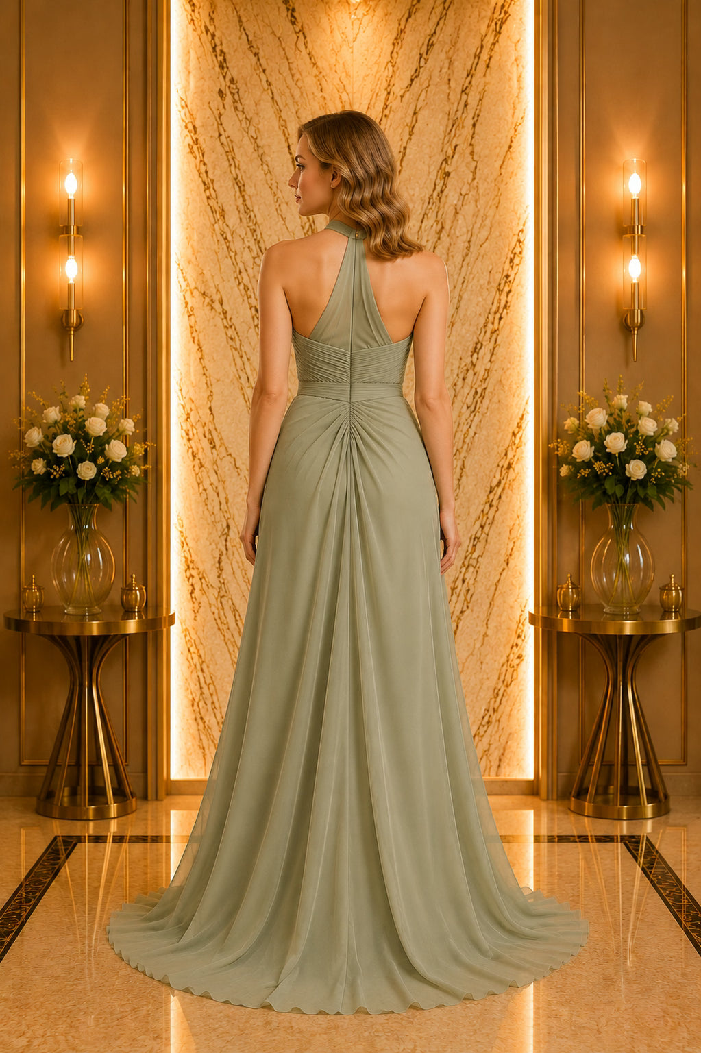 Sage Halter Neck Chiffon Maxi Dress – Opal Dresses