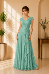 Sage Lace Evening Gown
