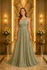 Sage One Shoulder Chiffon Maxi Dress
