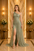 Sage One Shoulder Pleated Maxi Dress