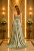 Sage Satin Ruched Maxi Dress