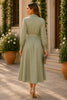 Sage Serenity Belted Shirt Midi Dress