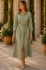 Sage Serenity Belted Shirt Midi Dress