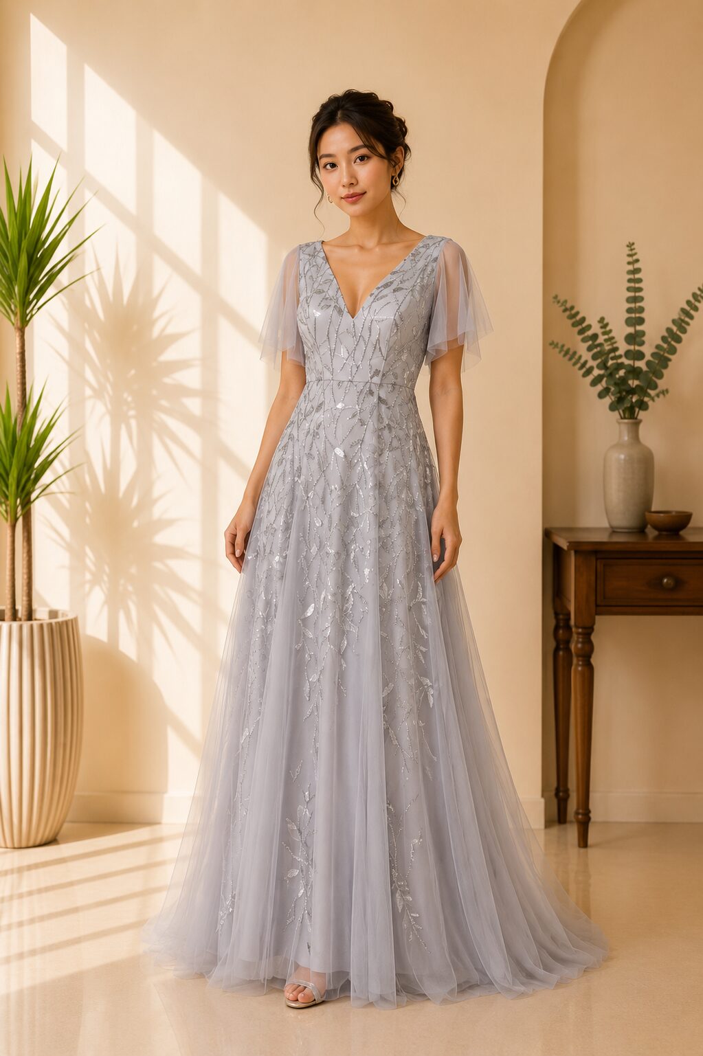 Silver Sparkly Tulle Evening Dress