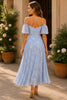 Sky Blossom Off Shoulder Floral Midi Dress