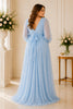 Sky Blue Ruffle Wrap Maternity Gown