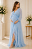 Sky Blue Ruffle Wrap Maternity Gown