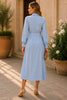 Sky Elegance Belted Shirt Midi Dress