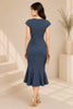 Slate Blue Draped Mermaid Midi Dress