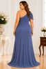 Slate Blue One-Shoulder Ruched Plus Size Maxi Dress