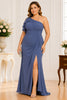 Slate Blue One-Shoulder Ruched Plus Size Maxi Dress