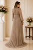 Taupe Elegance High-Neck Pleated Maternity Gown