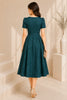 Teal Jacquard Belted Fit & Flare Midi Dress