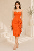 Vibrant Orange Strapless Ruffle Midi Dress