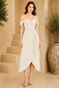 White Cold Shoulder Draped Midi Dress
