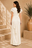 White Flutter Sleeve Wrap Evening Gown