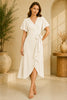 White Flutter Sleeve Wrap Midi Dress