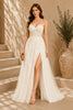 White Lace Applique High Slit Tulle Evening