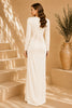 White Long Sleeve Draped Satin Column Gown