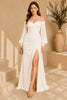 White Off Shoulder Ruched High Slit