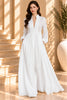 White Pleated Button Front Wide Leg Maxi Dress