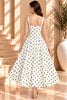 White Polka Dot A Line Midi Dress
