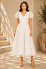 White Puff Sleeve Belted Midi Dress