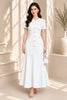 White Tweed Button Front A Line Midi Dress