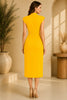 Yellow High Neck Knot Waist Midi Dress
