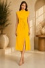 Yellow High Neck Knot Waist Midi Dress
