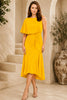 Yellow One Shoulder Draped Midi Dress