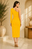 Yellow One Shoulder Ruched Midi
