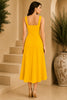 Yellow Square Neck Cascade Draped