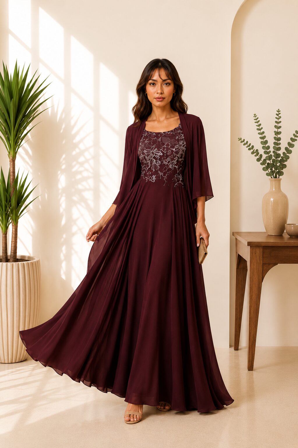 2 Piece Mother Long Chiffon Lace Dress