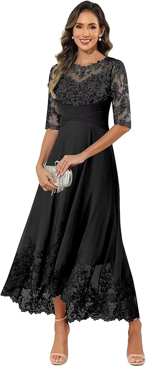 Women Lace Appliques Chiffon Long Formal Evening Gown
