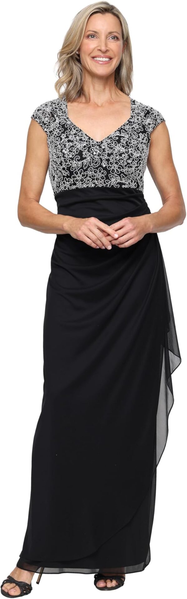 Womens Long Stretch Sequin Bodice Bride Dress