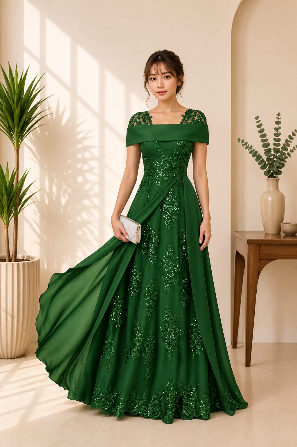 Bride Sequin A Line Long Formal Dress