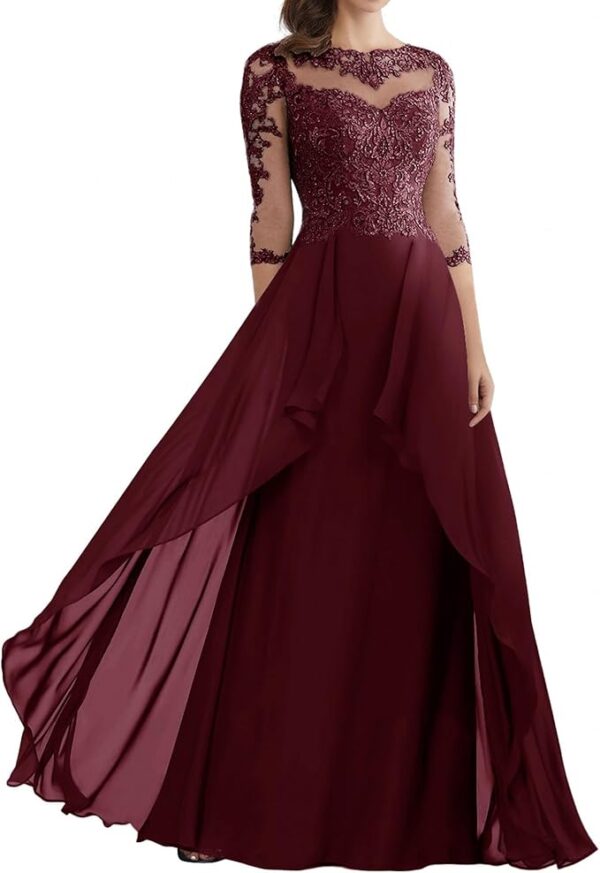 3/4 Sleeve Lace Sweetheart Neck A-Line Formal Evening Gown Elegant​