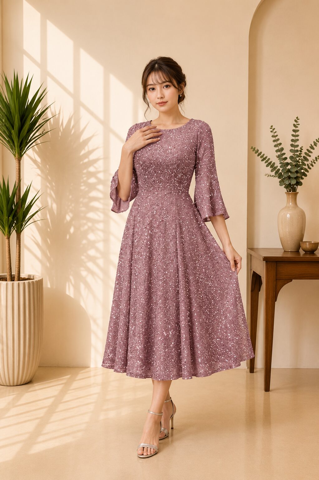 Cocktail Women Bell Sleeve Vintage Guest Dress