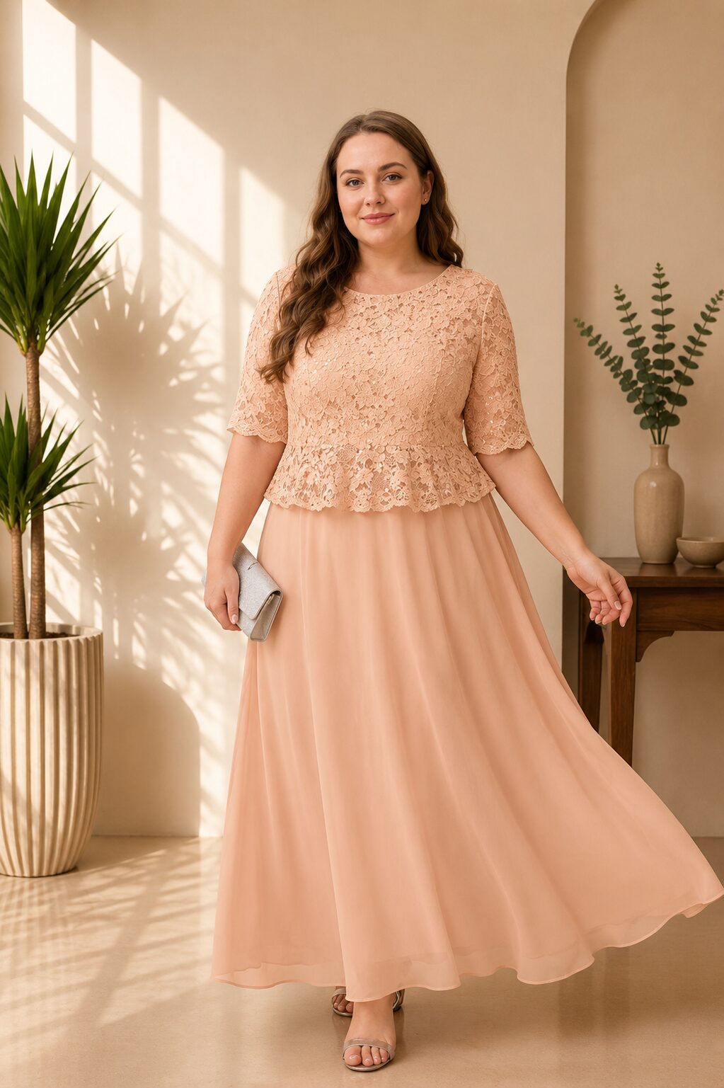 Gowns Plus Size Formal Sequin Lace Bodice Long Dress Women