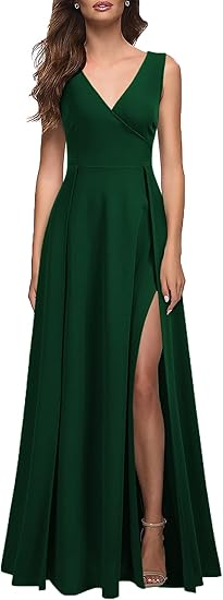 V Neck Sleeveless Split Formal Cocktail Party Prom Long Dress
