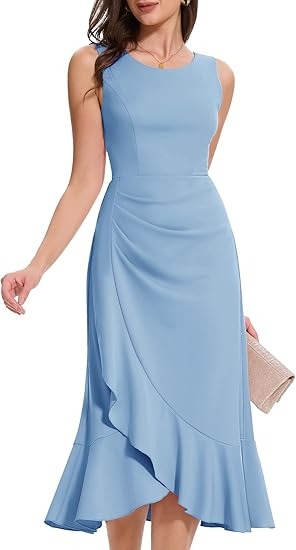 Long Ruffel Sleeveless Ruched Waist Formal Dress