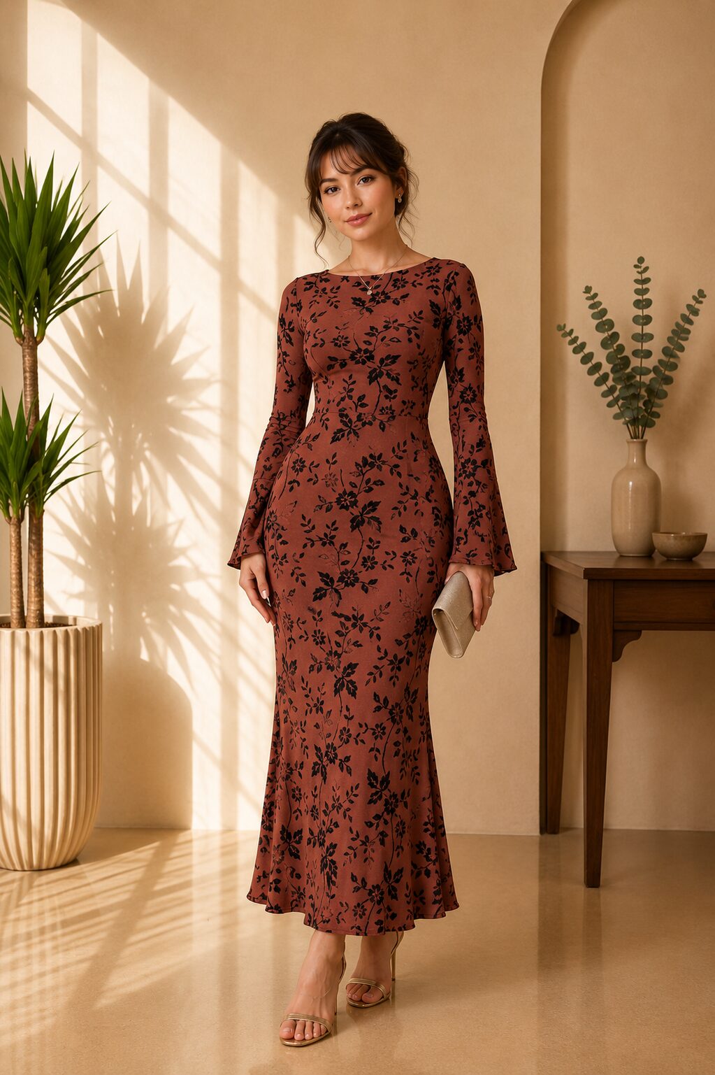 Mesh Long Sleeve Formal Guest Cocktail Dress