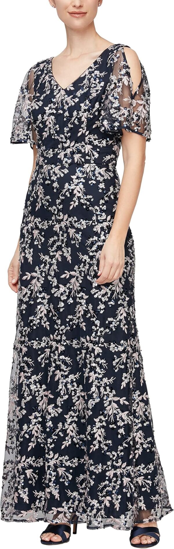 The Bride Sequin Dress with Cold Shoulder Flutter Sleeves