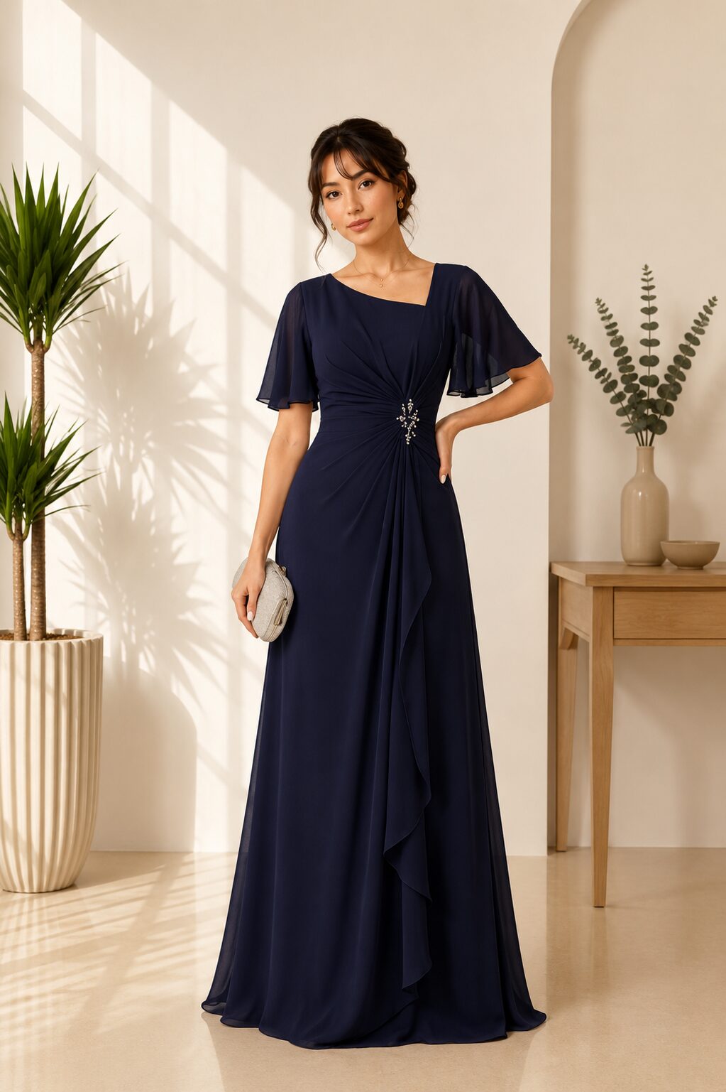 Neck Beading Bride Dresses Long Formal Evening Gowns