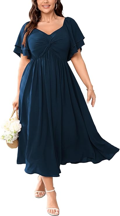 Plus Size Wedding Guest Cocktail Sleeve A Line Maxi Dress