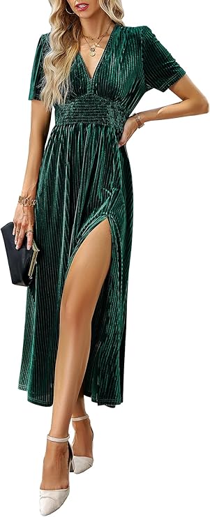 Retro V-Neck Velvet Maxi Guest Formal Party Long Dresses