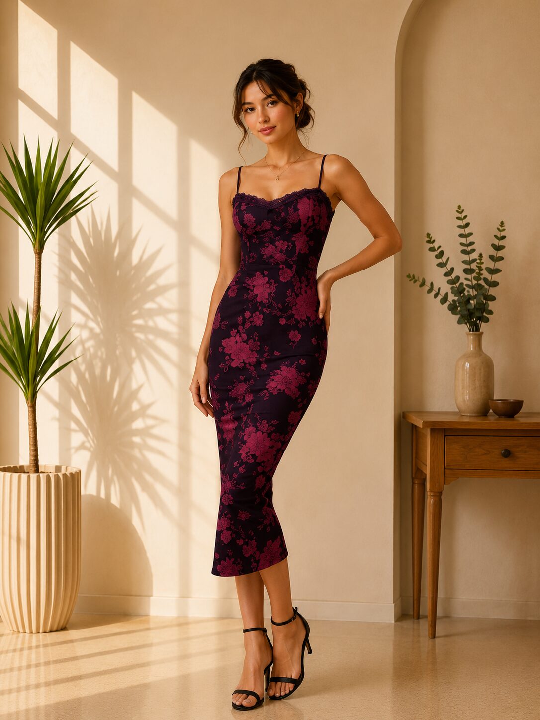 Summer Spaghetti Straps Floral Maxi Bodycon Party Dress