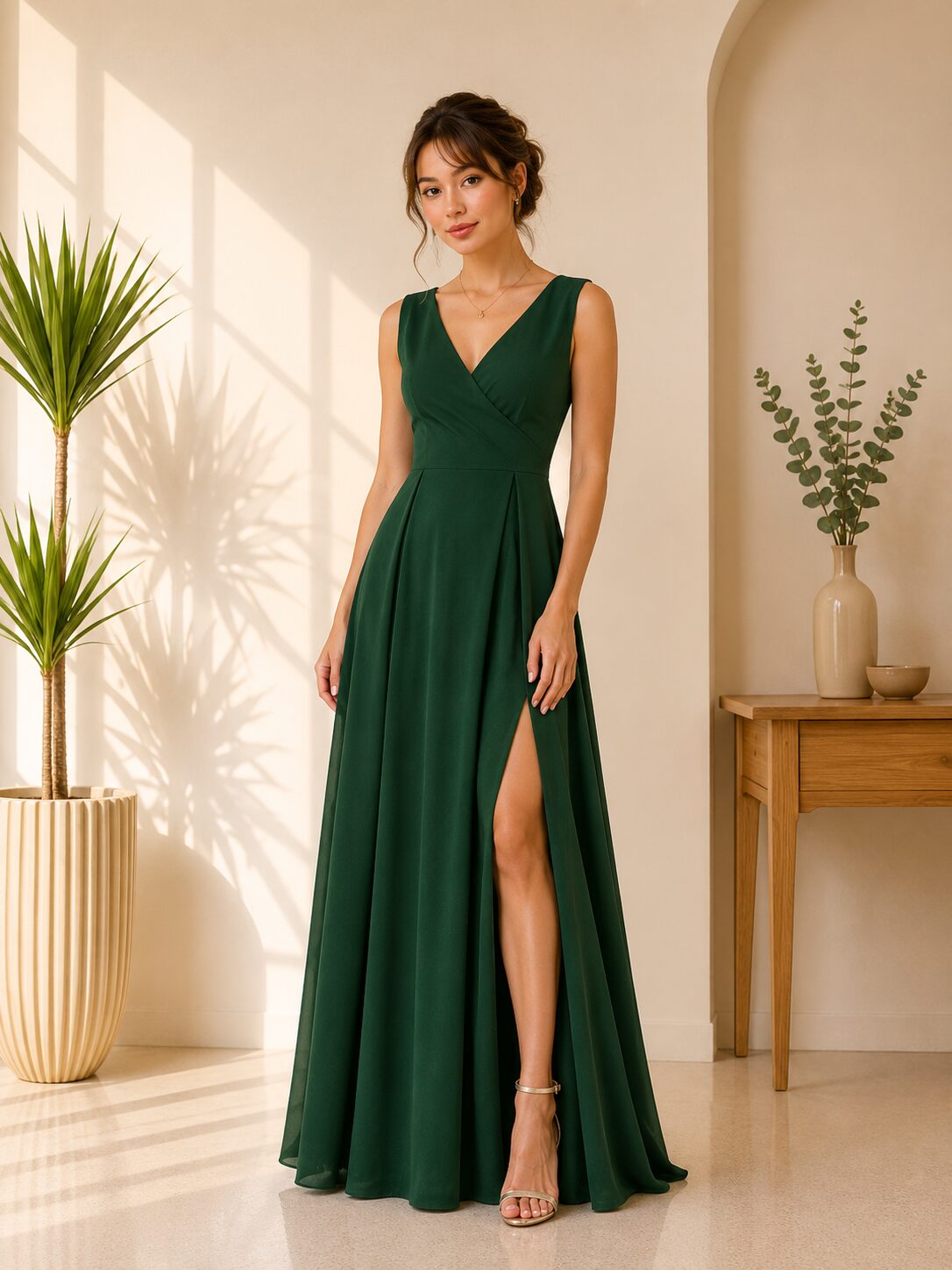V Neck Sleeveless Split Formal Cocktail Party Prom Long Dress