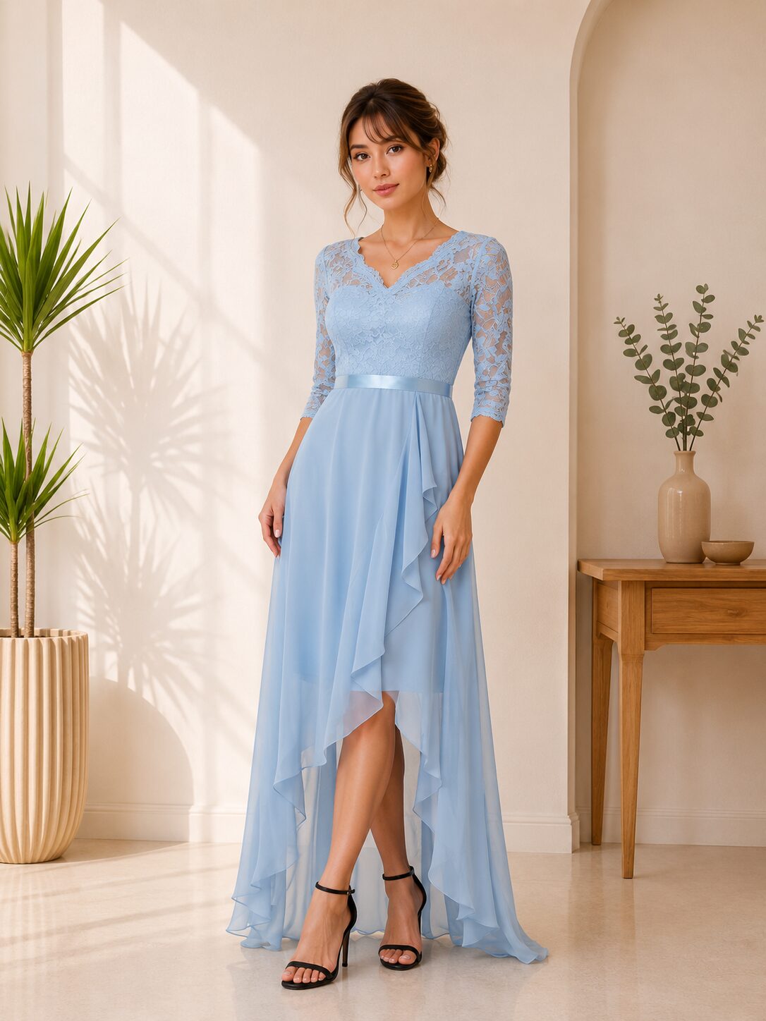 VNeck Floral Lace Prom Cocktail Party Formal Guest Dress